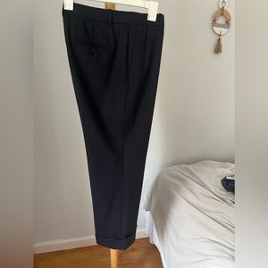 Theory -Cropped Wide-Leg Pant in Double Weave - Navy Size 6